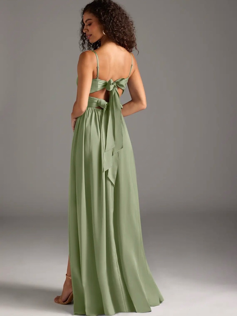 Azazie Light Sage Green Backless Tie-Back Maxi Dress